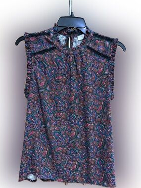 LOFT Multicolor Paisley Ruffle Neck Sleeveless Top MP